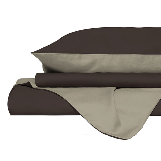 Copripiumino Matrimoniale con Sacco e Federe in Tinta Unita Double Face Linea Vera Marrone e Tortora
