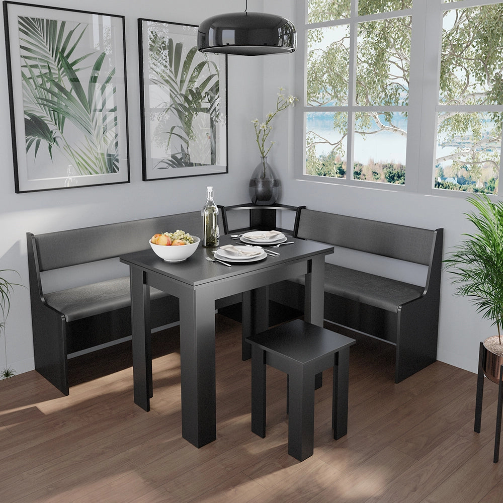Vicco Gruppo panca ad angolo Nero 150 x 41.5 cm con tavolo