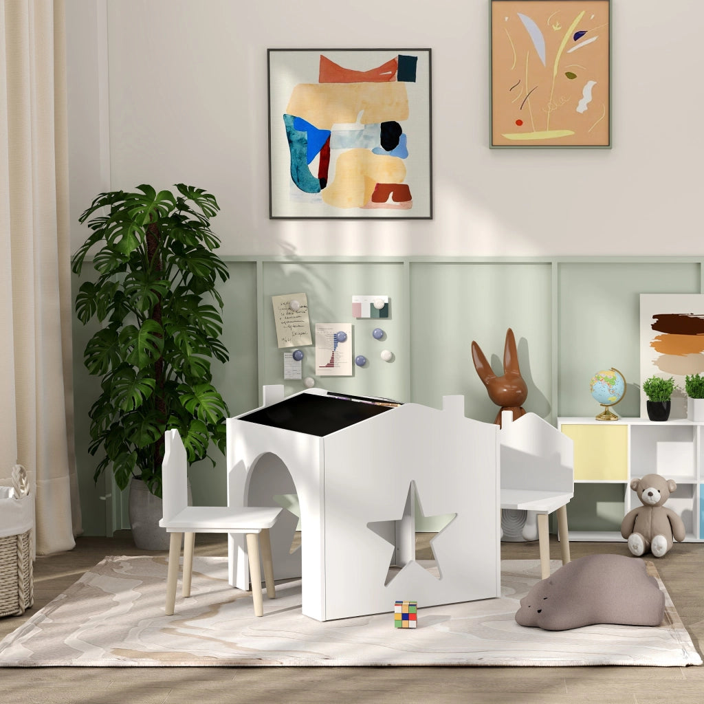 Tavolo da pranzo per bambini con 2 sedie ¨C zephmum ¨C bianco, MDF e pino