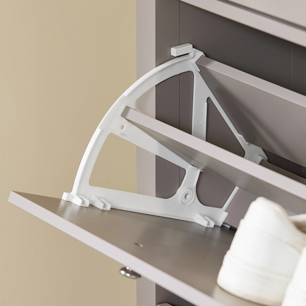 SoBuy Scarpiera Salvaspazio Slim Ingresso - Mobile Scarpiera con Cassetto e 2 Ante a Ribalta per 12 Paia - Design Nordico in Legno, Facile Montaggio, 78x24x108 cm, Marrone Chiaro, FSR89-KA