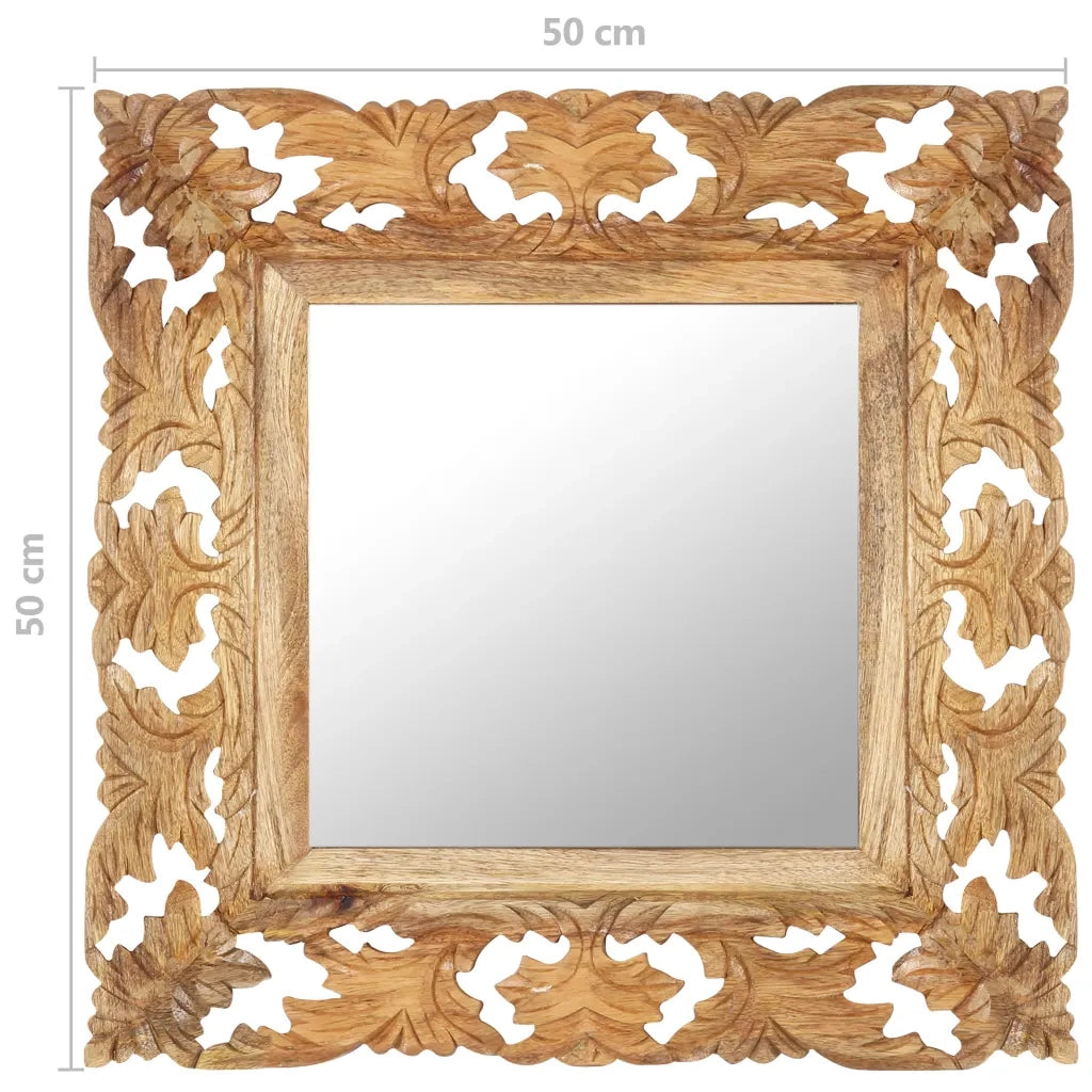 Specchio Intagliato a Mano 50x50 cm in Legno Massello di Mango 321638