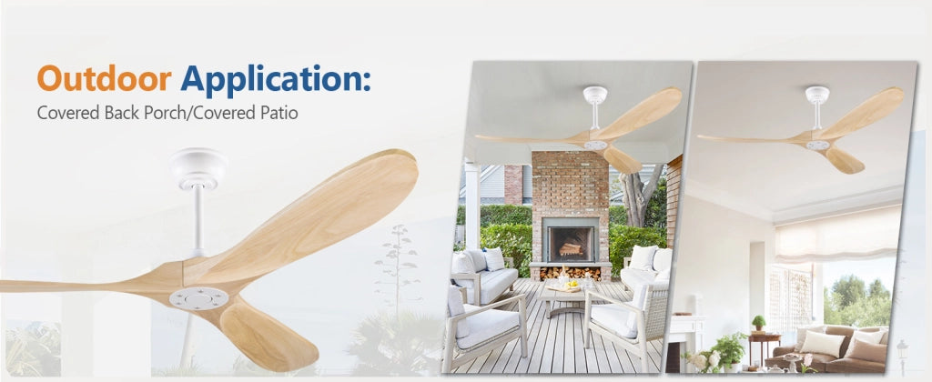 Ventilatore da soffitto 60 pollici senza luce, color legno naturale, impermeabile, extra grande, per esterni, motore DC silenzioso reversibile
