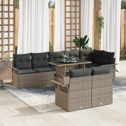 Set da Giardino a 9 Pezzi con Cuscini Grigio in Polyrattan