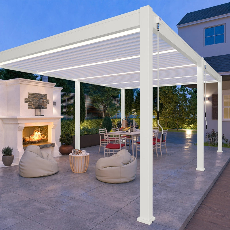 Pergola bioclimatica Ombréa autoportante VS - 4x6M Bianco + 2 tende