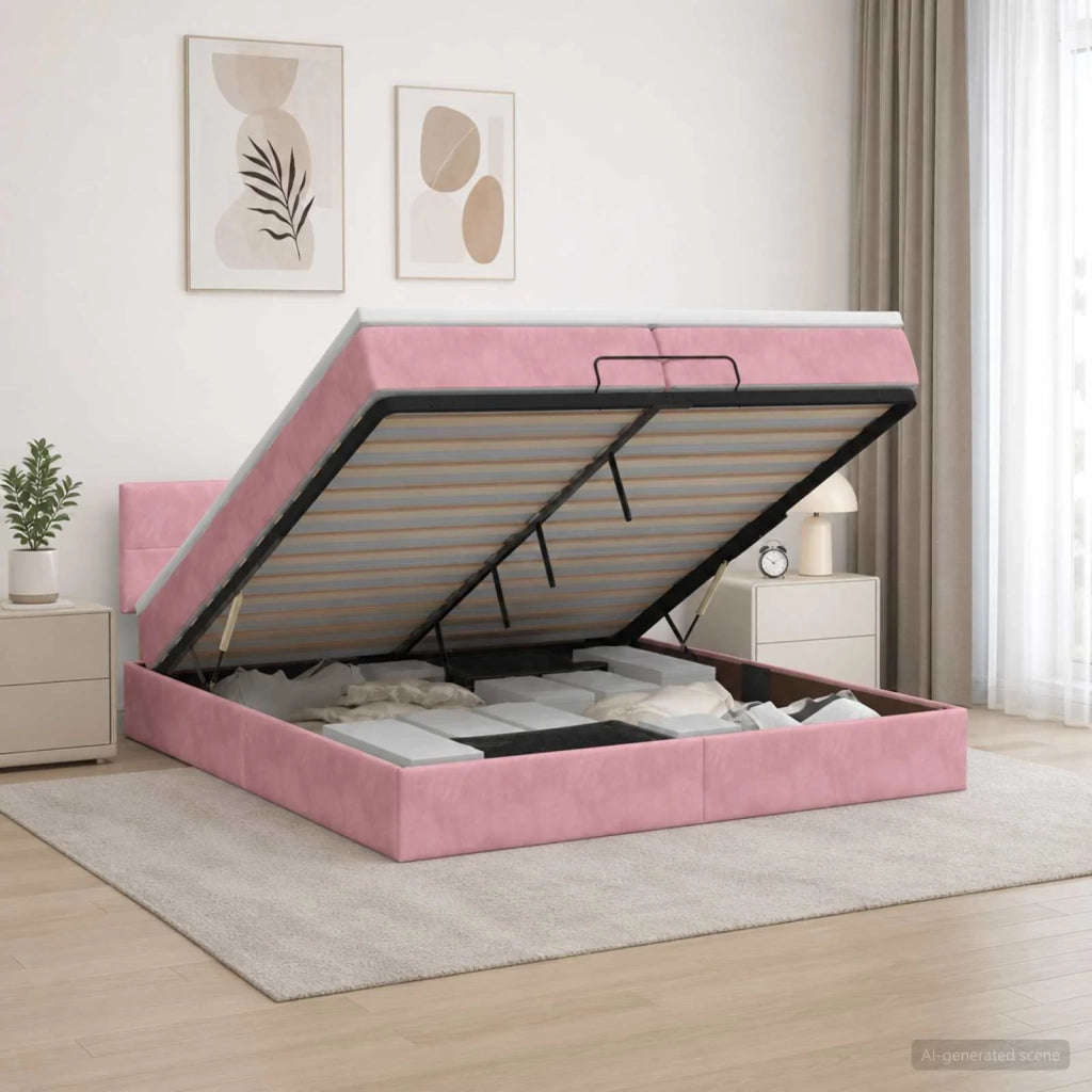 Letto Ottomano con Materasso e LED Rosa 200 x 200 cm Velluto 3457166