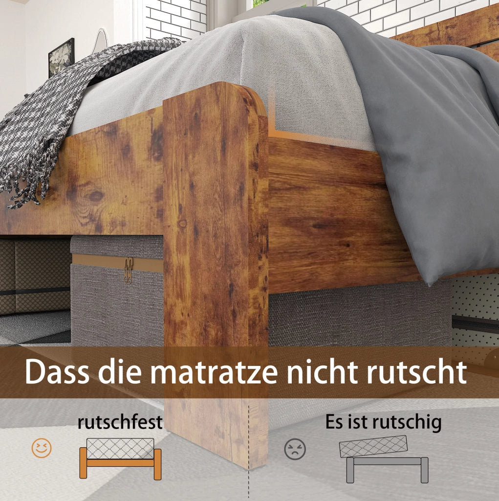 Letto 140x200 cm in MDF e metallo marrone con rete a doghe in ferro