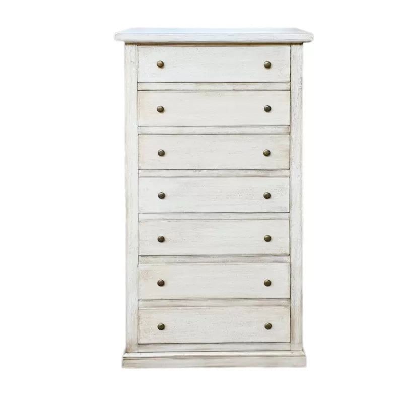 Cassettiera 7 cassetti in legno shabby bianco anticato 70x40x120 - Mobili 2G