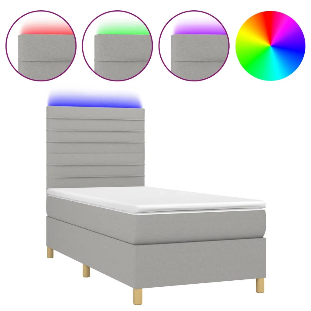 Letto a Molle Materasso e LED Grigio Chiaro 80x200 cm Tessuto 3135469