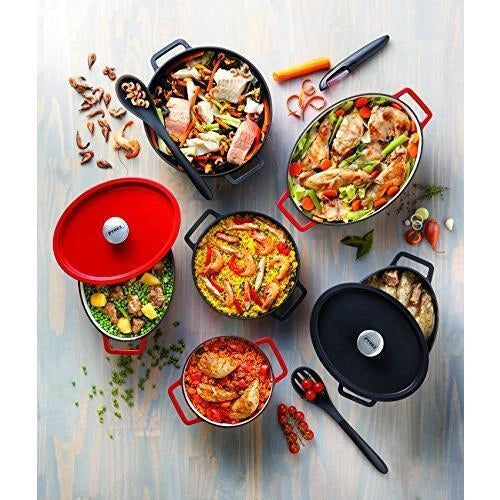 Pyrex SC5AC24 Slow Cook Casseruola in Ghisa Smaltata Rotonda con Coperchio 4 L Induzione forno fino a 280°C colore Rosso