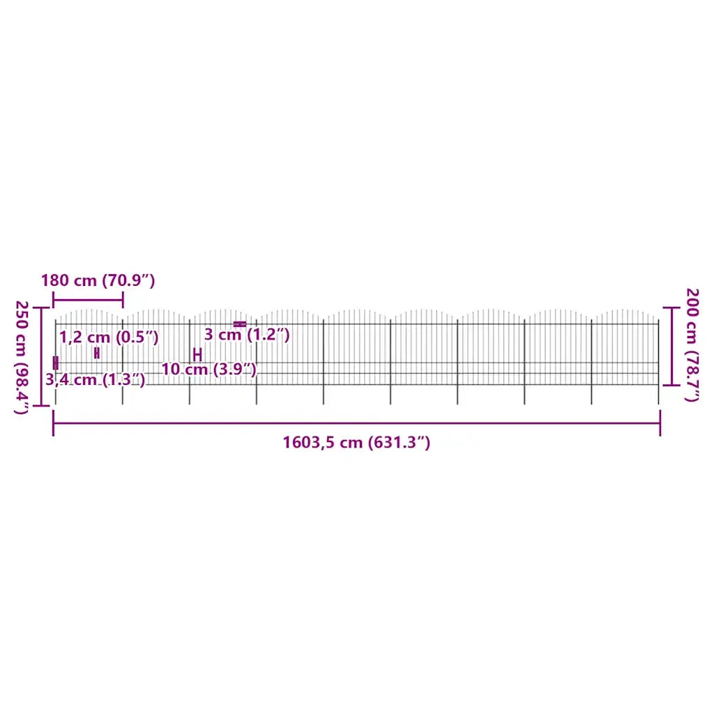 Recinzione da Giardino con Punta a Lancia in Acciaio 1781,5x200 cm Nero 277757