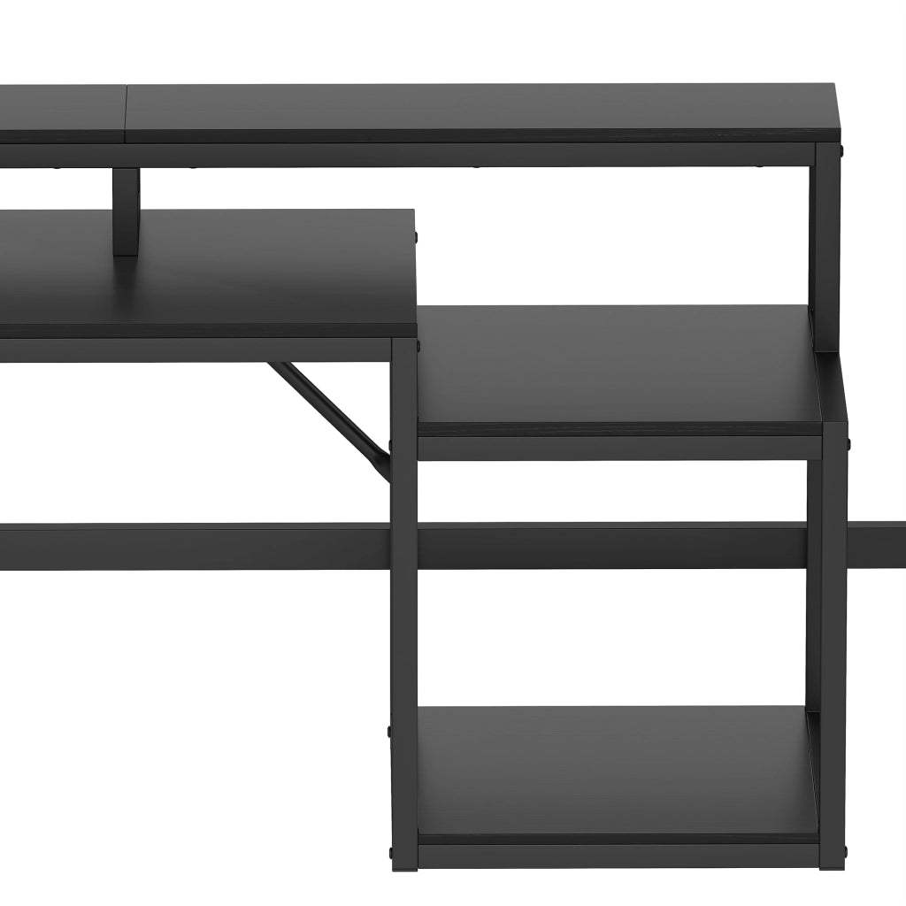 LETTO A SOPPALCO 140 x 200 cm in metallo nero con scrivania, LED e USB