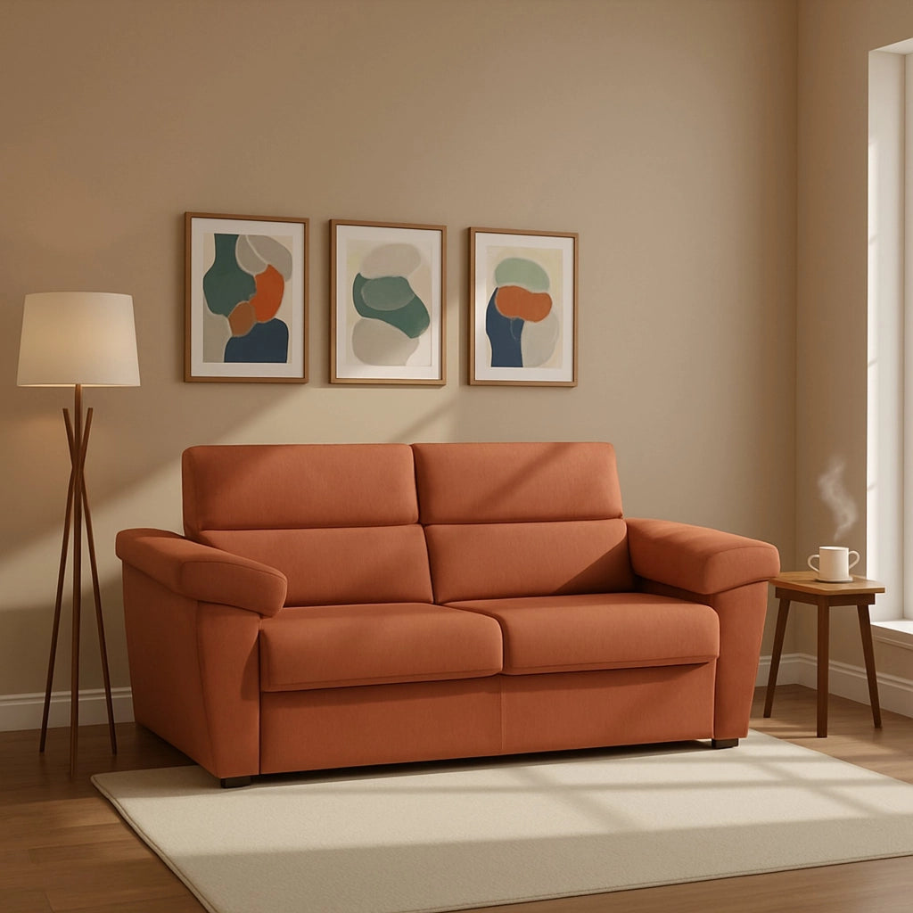 Seui, Divano Letto 2 Posti Sfoderabile Made in Italy, 185x95 cm Arancione