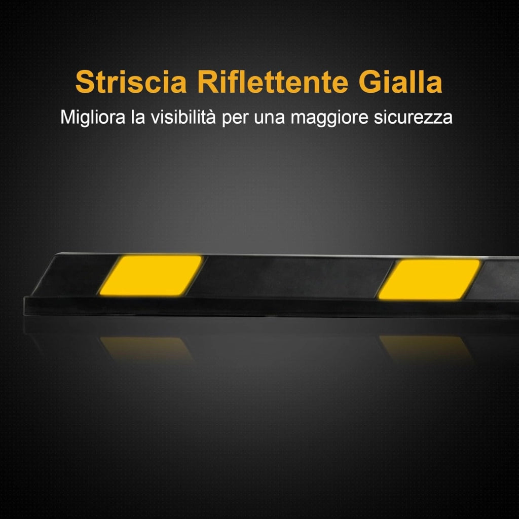 Ferma Ruota Garage in Gomma, Limitatore Blocco Parcheggio con Strisce Riflettenti e Antiscivolo, per Auto, Camper, Camion, Capacità di Carico di 3 Ton, 184 x 15 x 10 cm