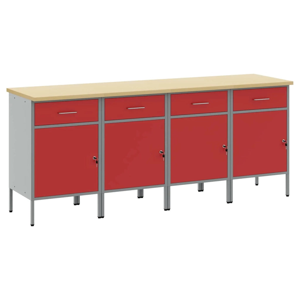 Mobile da lavoro 4 pcs Rosso e Grigio 200 x 55 x 85 cm 3321385