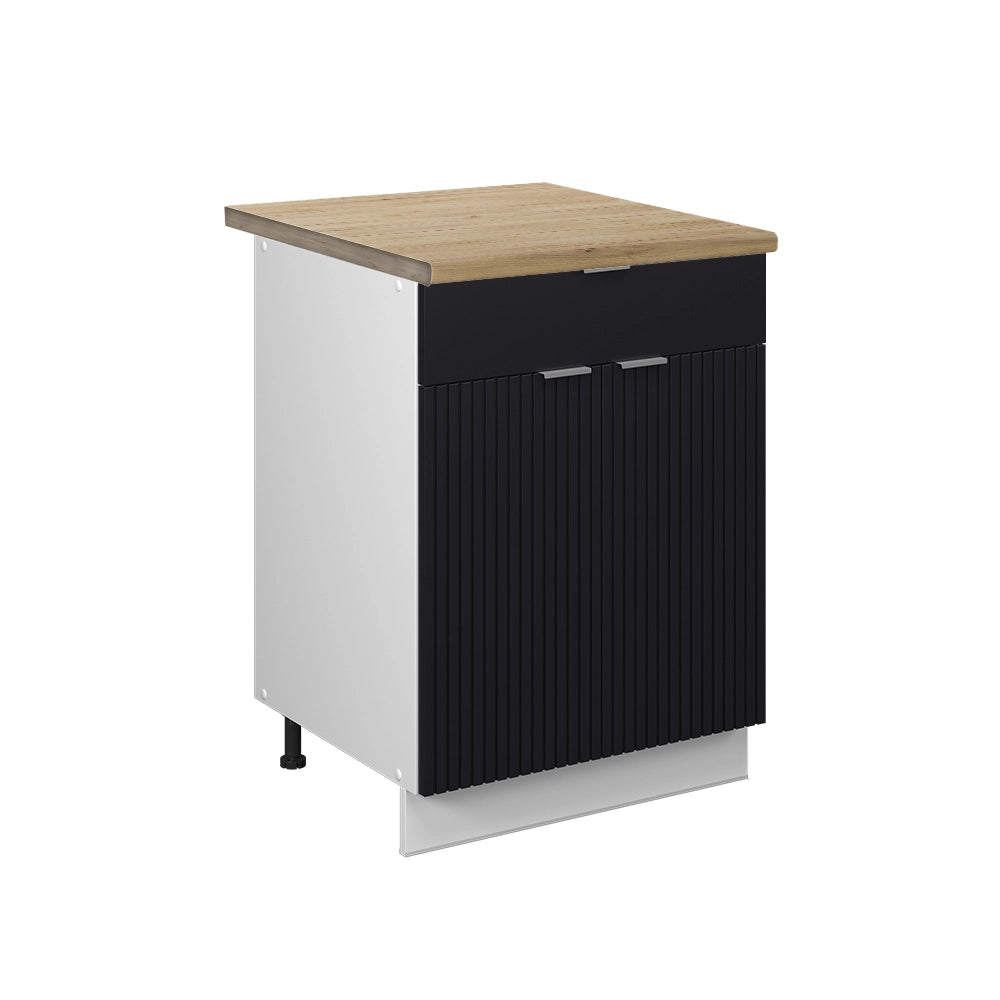 Mobiletto base per cucina Fame-Line Nero rigato/Bianco 60 cm con cassetto, PL Rovere Vicco