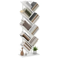 Libreria a Forma di Albero con 9 Ripiani e Sistema Anti-Ribaltamento per Soggiorno Camera da Letto 50x24x136 cm Bianco