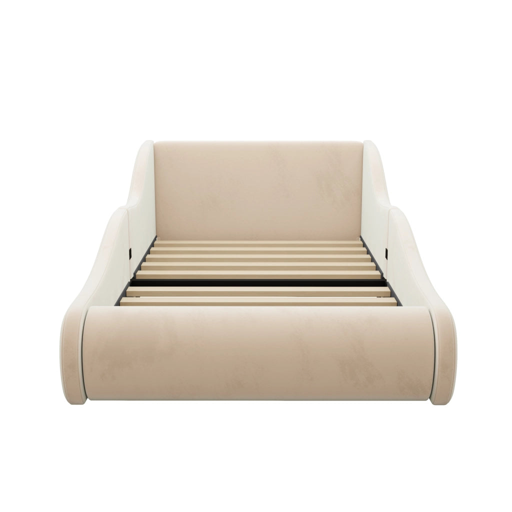 Letto imbottito per bambini 90x200 cm; beige; con testiera alta e sponde laterali