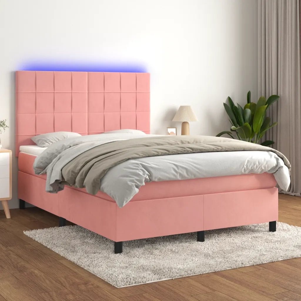 Letto a Molle con Materasso e LED Rosa 140x200 cm in Vellutocod mxl 123055
