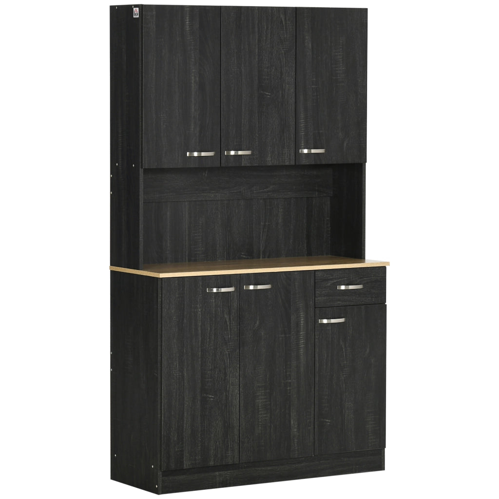 Mobile Dispensa Alto 101x39x180 cm con Cassetto e Armadietti in Truciolato Nero