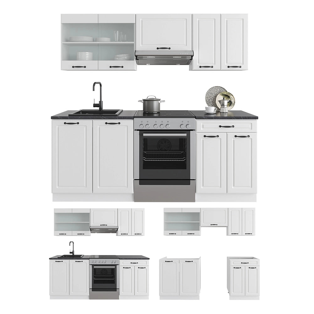 Vicco Cucina componibile Casa di campagna bianca/bianco 200 cm , PL Marmo
