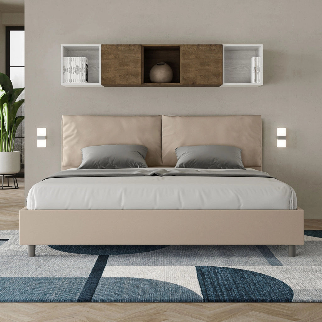 Letto Matrimoniale King Size 200x200 cm con Rete Imbottito in Similpelle Antea Large Tortora