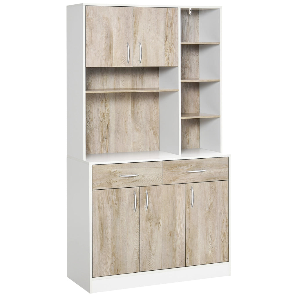 EasyComfort Mobile Buffet Dispensa Cucina, Ante Cassetti e Vani Aperti, 100L x 39P x 181.5Acm Bianco e Legno