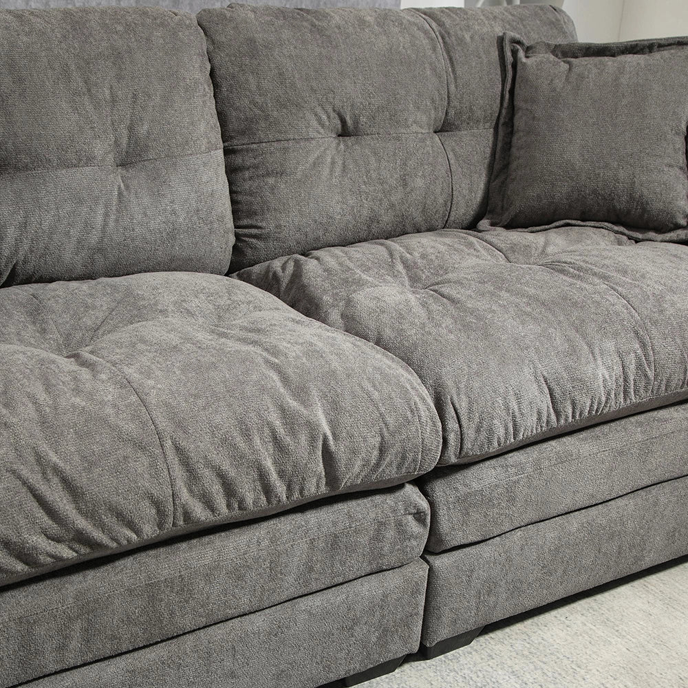 Canap¨¦ semplice profondo in chenille 213 cm - Xylo - Cuscini doppio strato (schiuma memory + molle)
