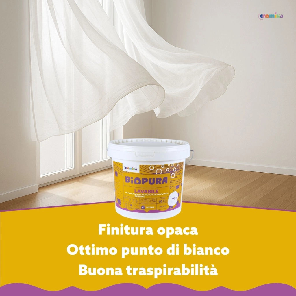 Superpittura lavabile traspirante interni alta copertura linea biopura cromika *** formato 10 lt, confezione 1