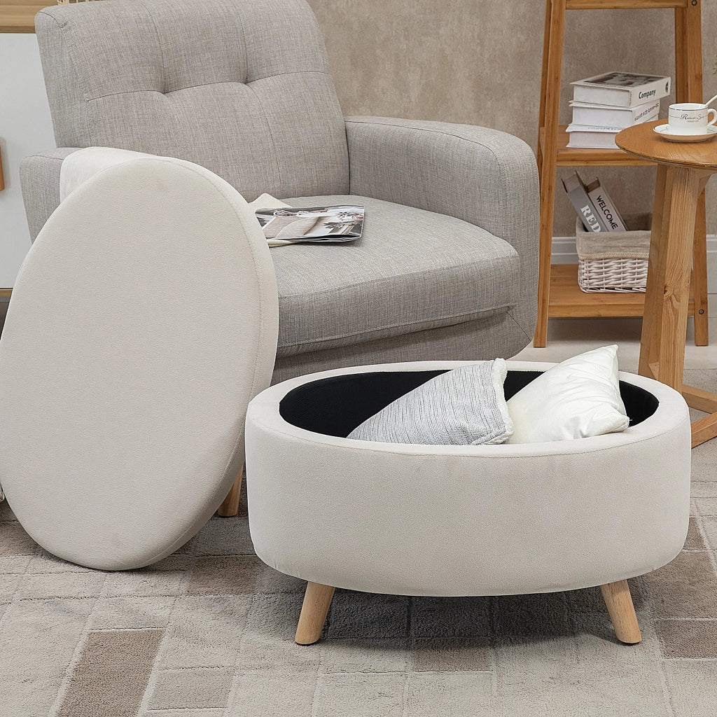 Panca imbottita con contenitore ¨C Xylo ¨C velluto beige ovale 71x51,5x42 cm