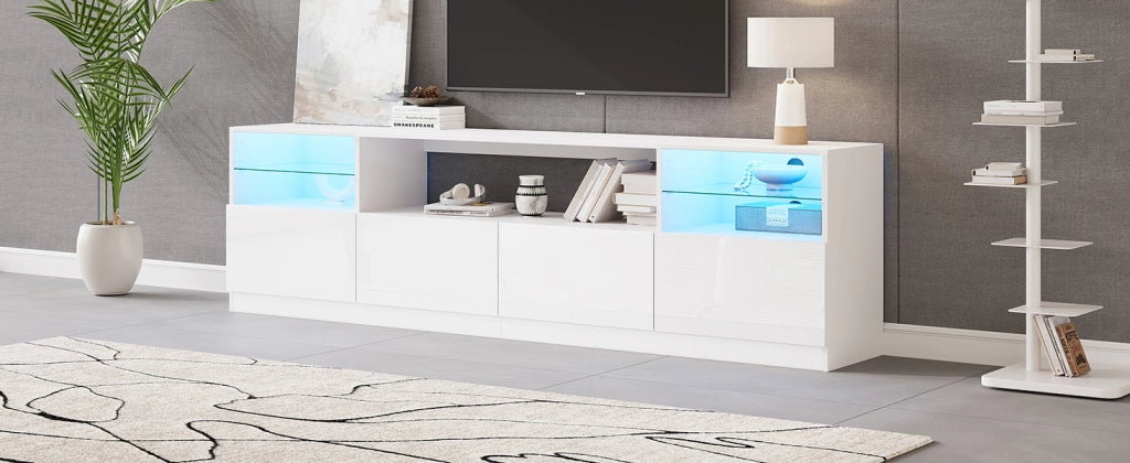 Cassettiera TV bianca lucida in truciolare lunghezza 180 cm