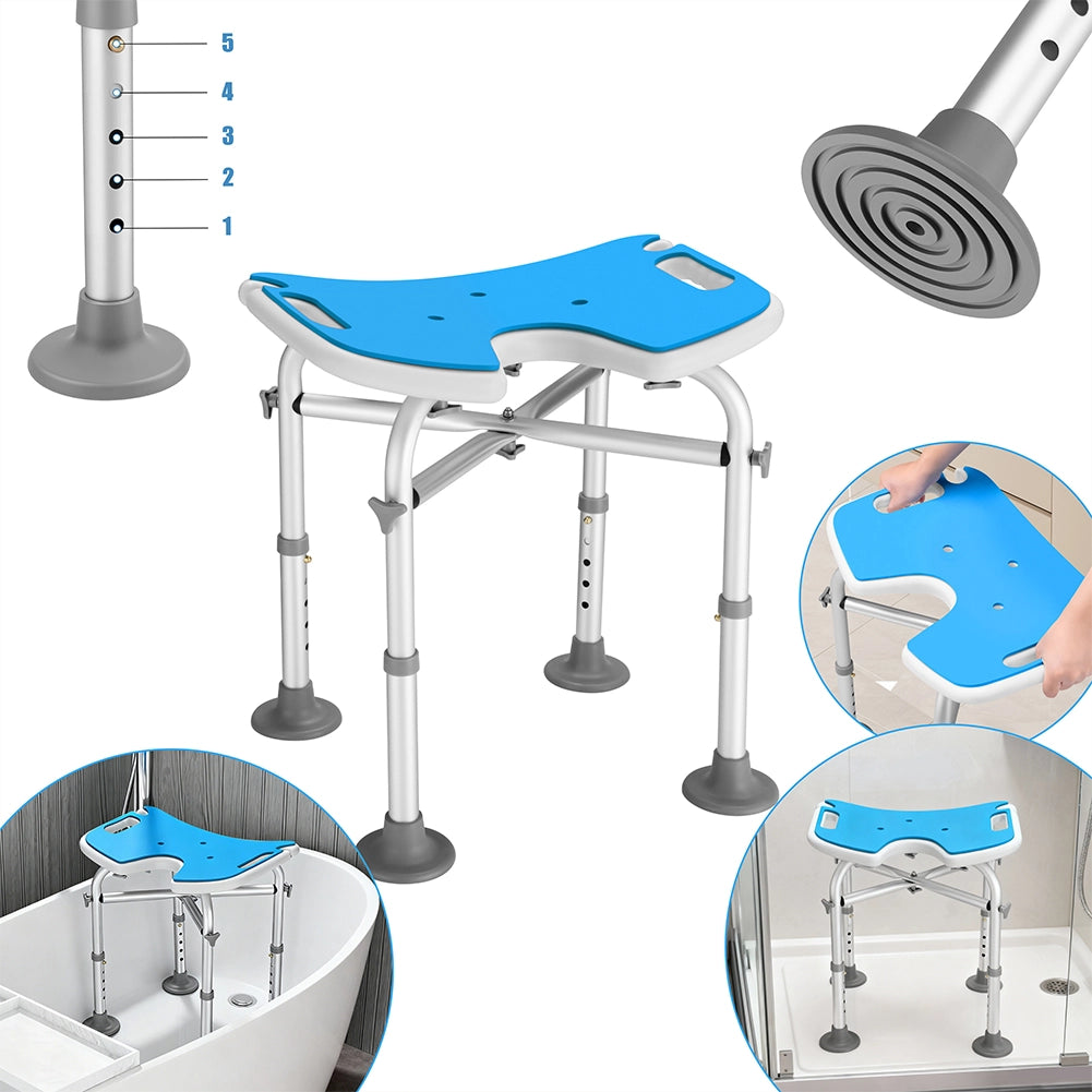 Sgabello da Doccia per Anziani e Disabili 44x39x42,5–52,5 cm Piedi Antiscivolo Blu