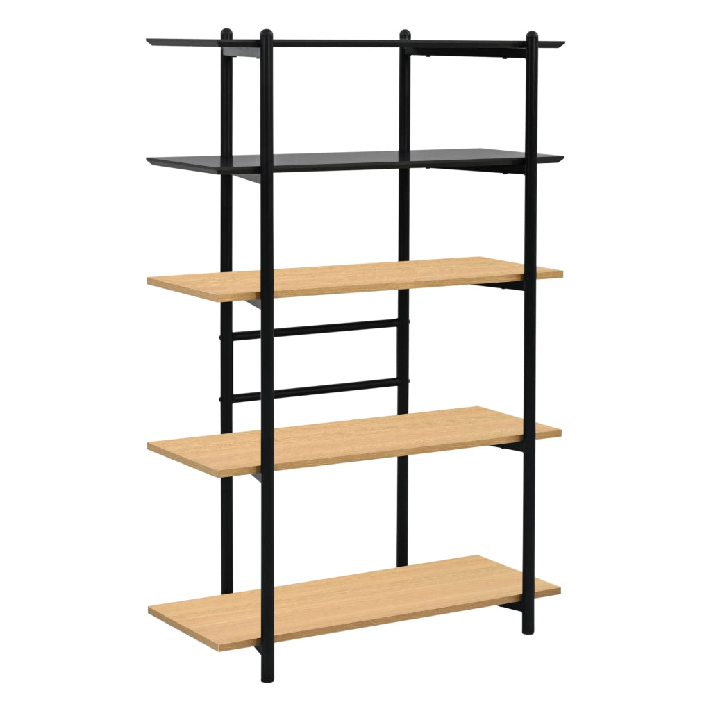 Libreria Kappespoo Scaffale da Terra a 5 Ripiani 124 x 80 x 35 cm - Nero/Effetto Rovere [en.casa]