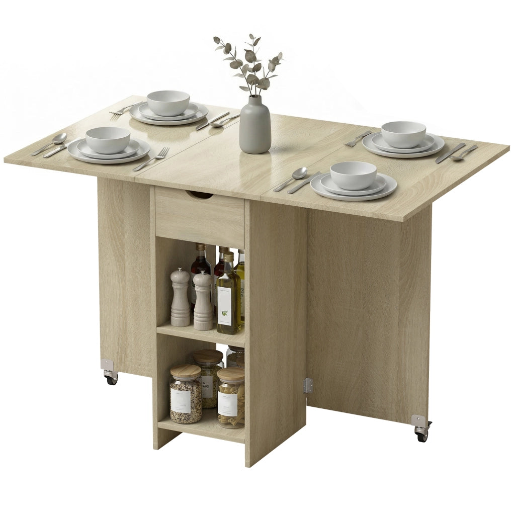Tavolo da pranzo pieghevole e con ruote ¨C zephmum ¨C legno naturale 90x90