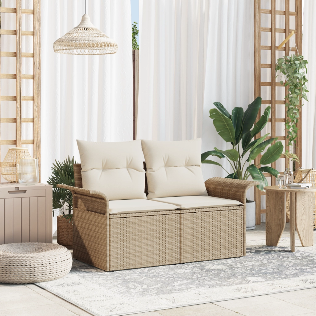 Divano da Giardino a 2 Posti con Cuscini Beige in Polyrattan