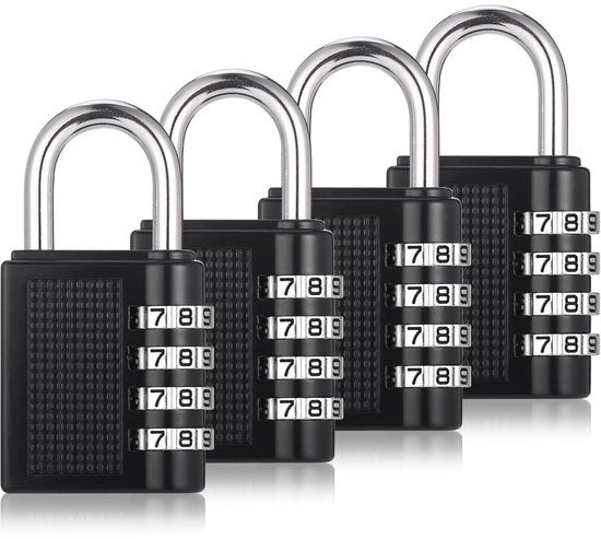 Pacchetto di 4 combinazione a scatto, serrature resistenti all'usura con codici di combinazione, serrature a 4 cifre, serrature resistenti all'usura con codici di combinazione per sportelli, capanni, porte di cantina e giardini (A, nero)