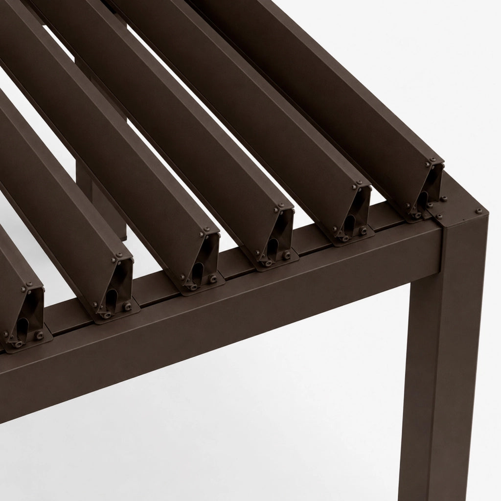 Gazebo Pergola Bioclimatica Con Lamelle Regolabili Sistema Di Deflusso Dell Acqua Struttura In Alluminio E Acciaio Resistente Ai Raggi UV Ideale Per Giardino Terrazza E Piscina 3x4 Metri Marrone Opaco