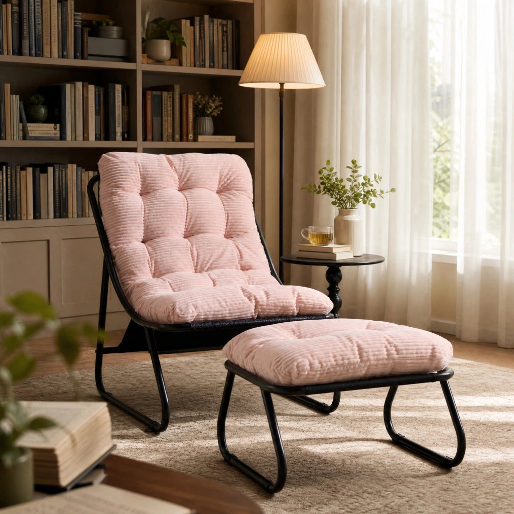 SEDIA LOUNGE DA ESTERNO Con pouf 65x78x86 cm Acciaio Rosa