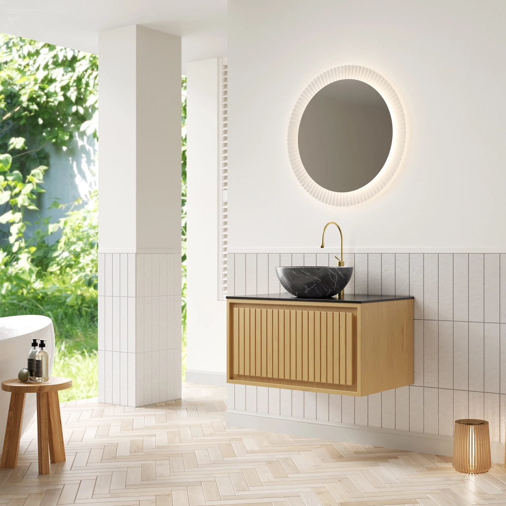 Mobile sottolavabo con lavabo in ceramica e piano in pietra sinterizzata, 1 cassetto per bagno, nero, 76 × 48 × 55.1 cm