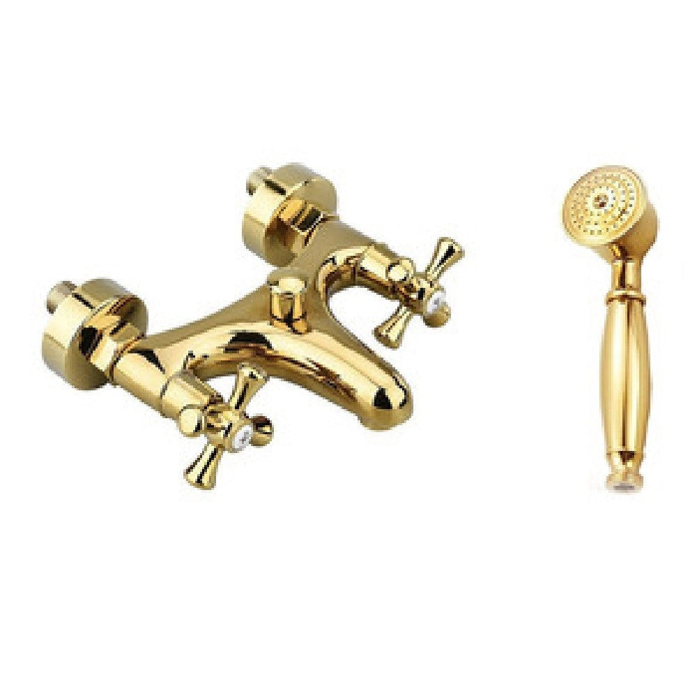 Trade Shop - Rubinetto Per Bagno Vasca Doccia Miscelatore Doppia Manopola In Ottone Oro Lucido -