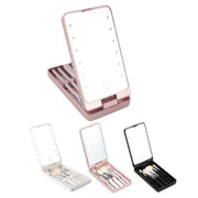 Trade Shop - Specchio Per Trucco Portatile Con Set Pennelli Rotazione 360° Luci Led Ricaricabile Touch -