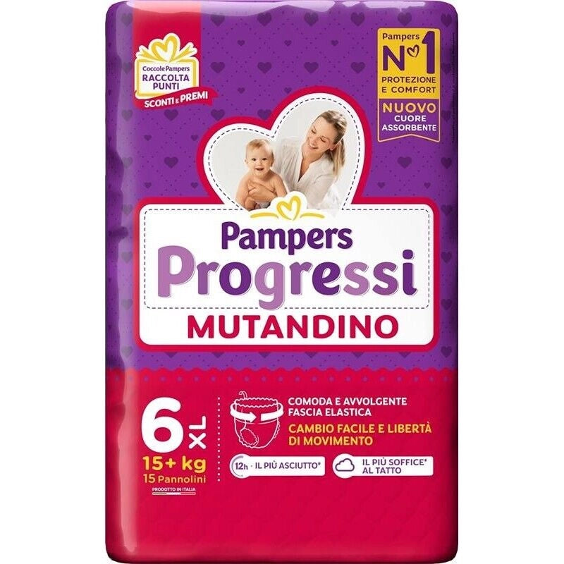 SET 2 PZ PANNOLINI PAMPERS PROGRESSI MUTANDINO 15 PEZZI NEW XL TAGLIA 6