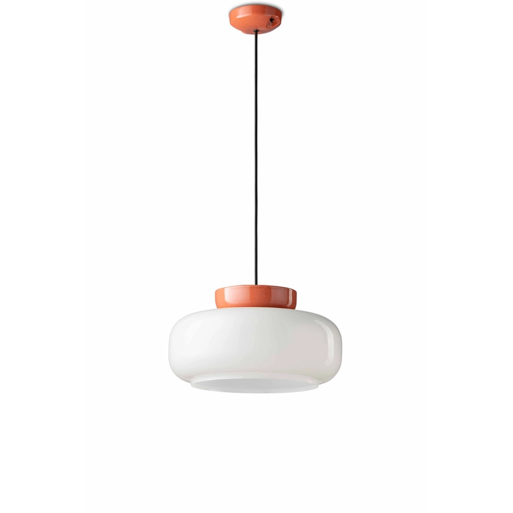 Sospensione Vintage Decò Maracana Vetro-Ceramica Bianco-Arancio 1 Luce E27