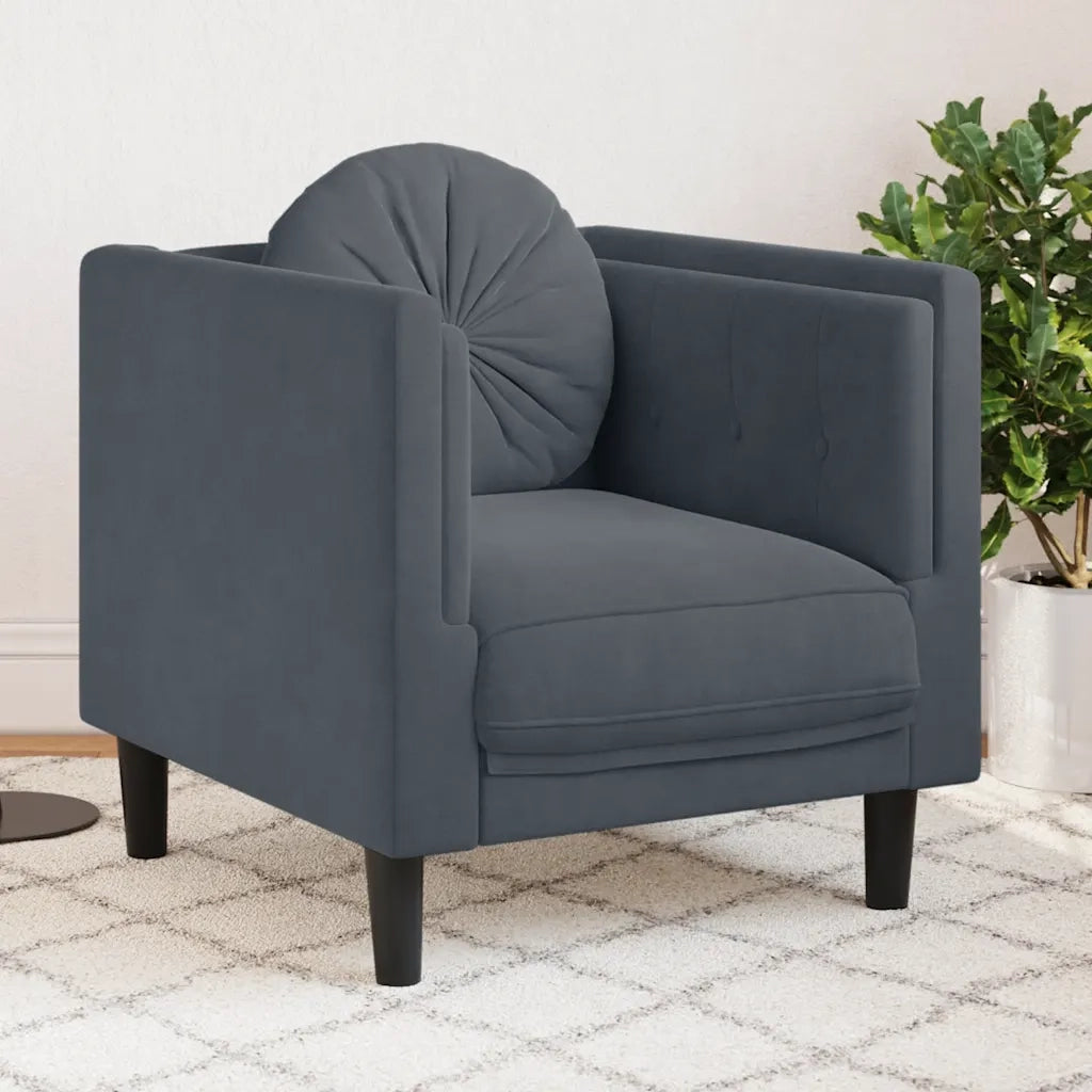 Divano Sedia-Poltrona con Cuscino Grigio Scuro in Velluto