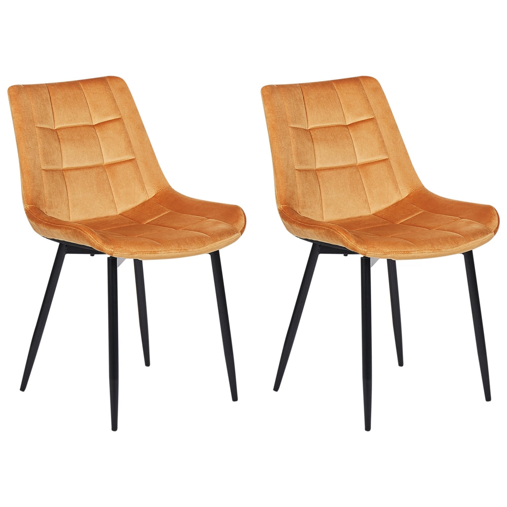 Set di 2 sedie da pranzo in velluto arancione gambe in acciaio Nero sedie moderne imbottite
