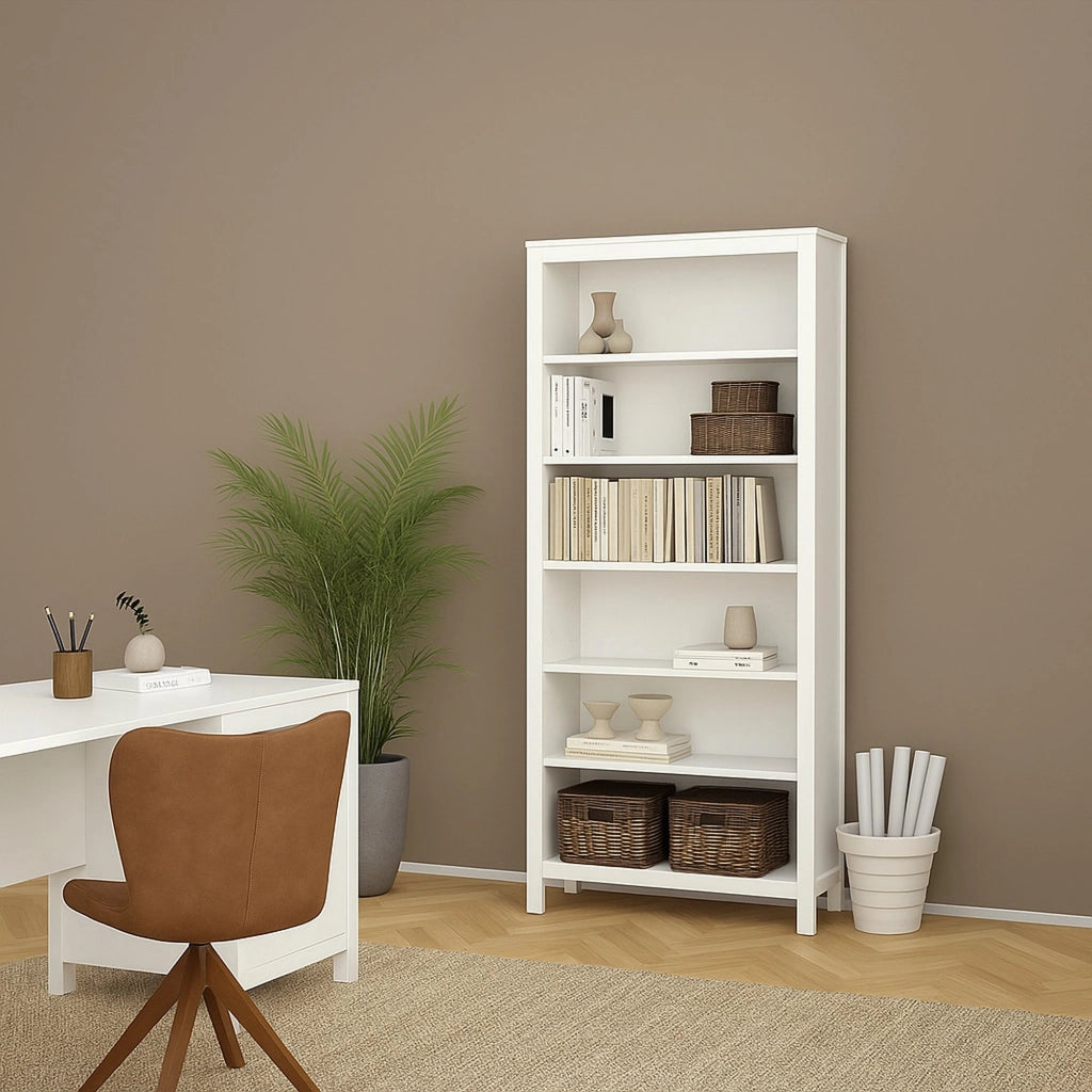 Libreria Sinlaku, Scaffale da ufficio, Mobile portalibri, Biblioteca, 78x33 h199 cm, Bianco
