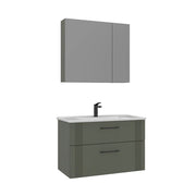 Set mobile lavabo con specchio (2 pezzi) "Bari 85 v2" - 85 x 45 x 55 cm - Verde opaco