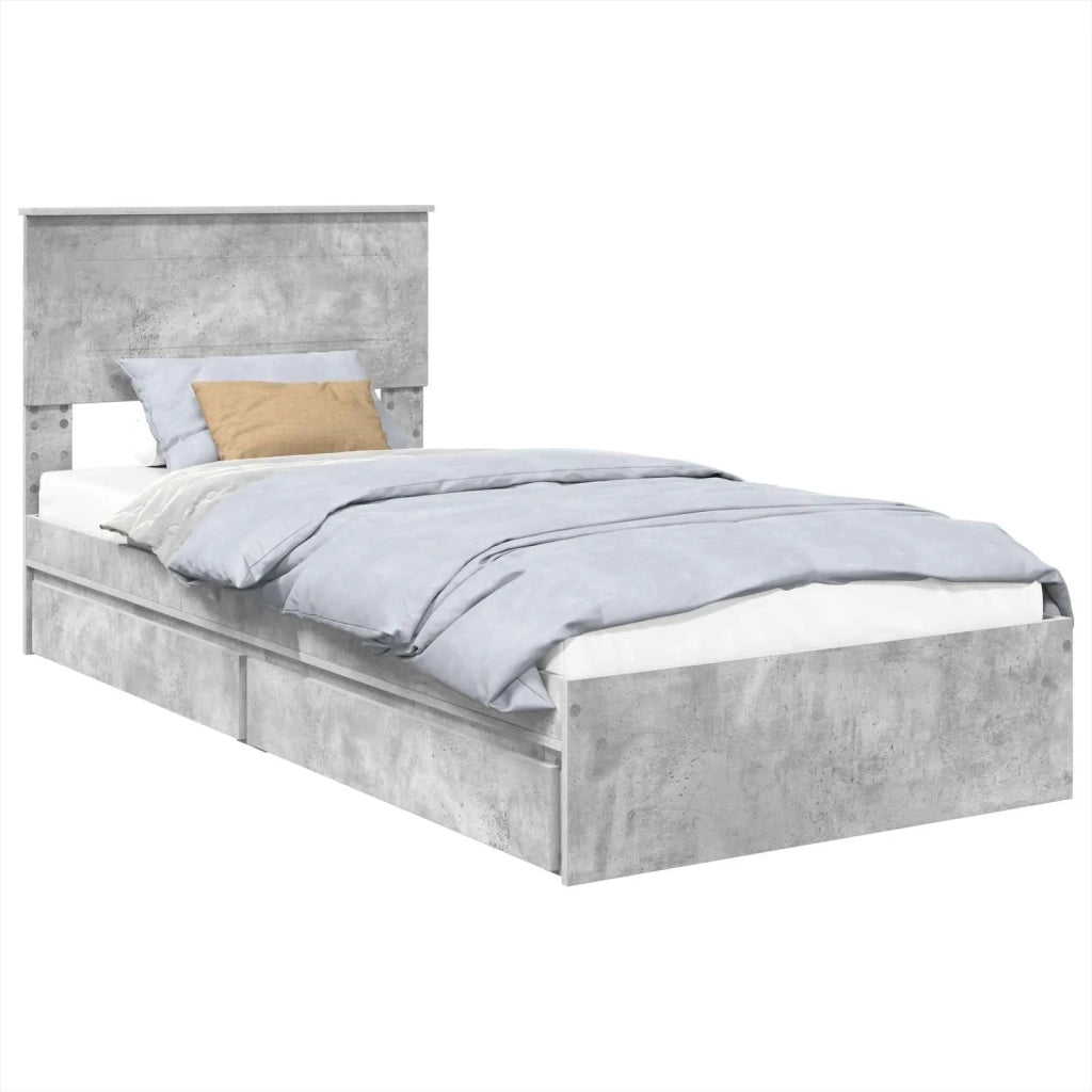 Letto con Contenitore con testiera Grigio cemento 90 x 190 cm
