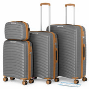 Set 4 Valigie Rigide Abs e PP con Beauty Case, Trolley 4 Ruote, Lucchetto Grigio