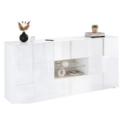 Credenza Zerba, Buffet da soggiorno, Madia da salotto, Dispensa da cucina, Made in Italy, 181x43 h84 cm, Bianco lucido