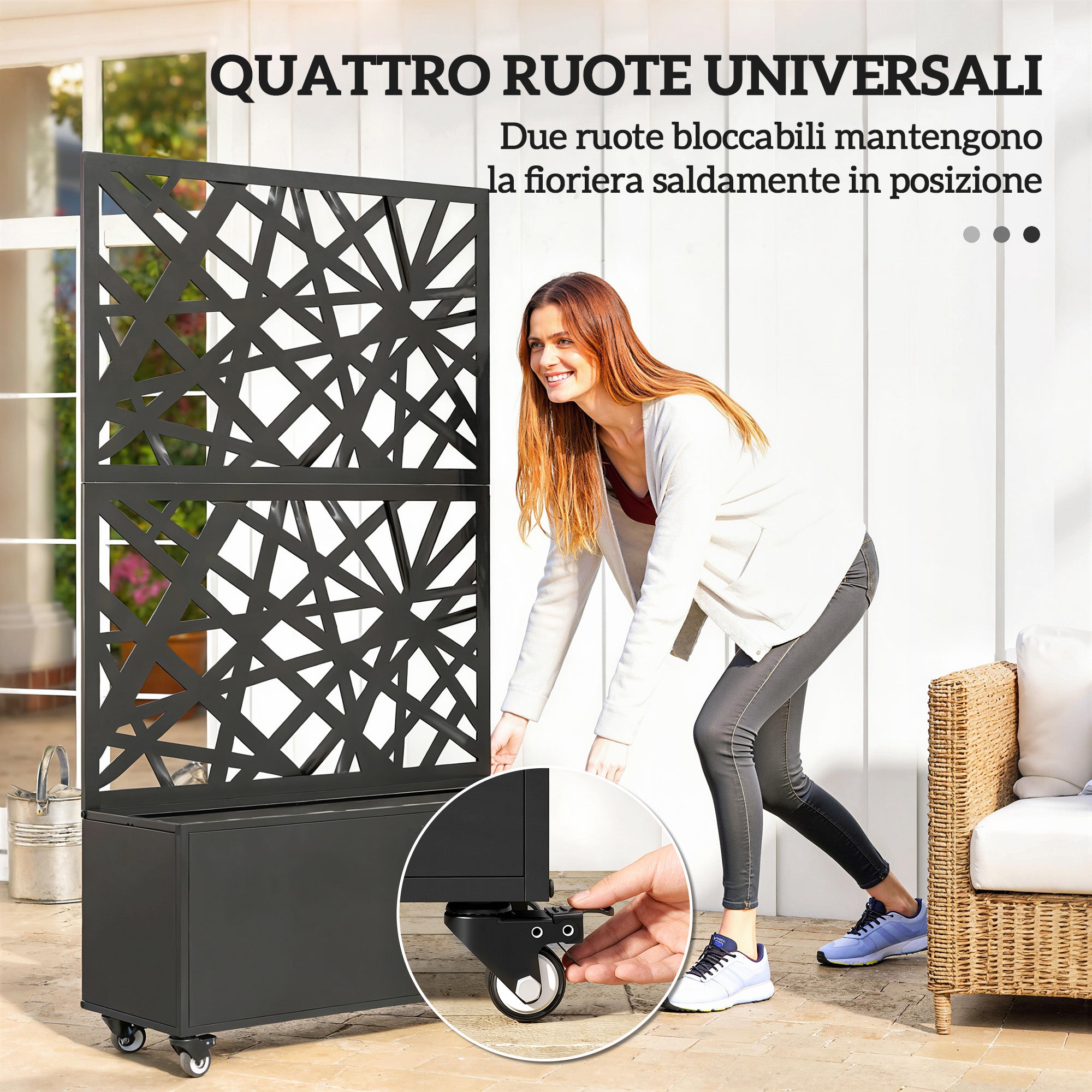Fioriera con Grigliato per Rampicanti 90x30x160 cm a Rotelle Fori di Drenaggio in Metallo Nero
